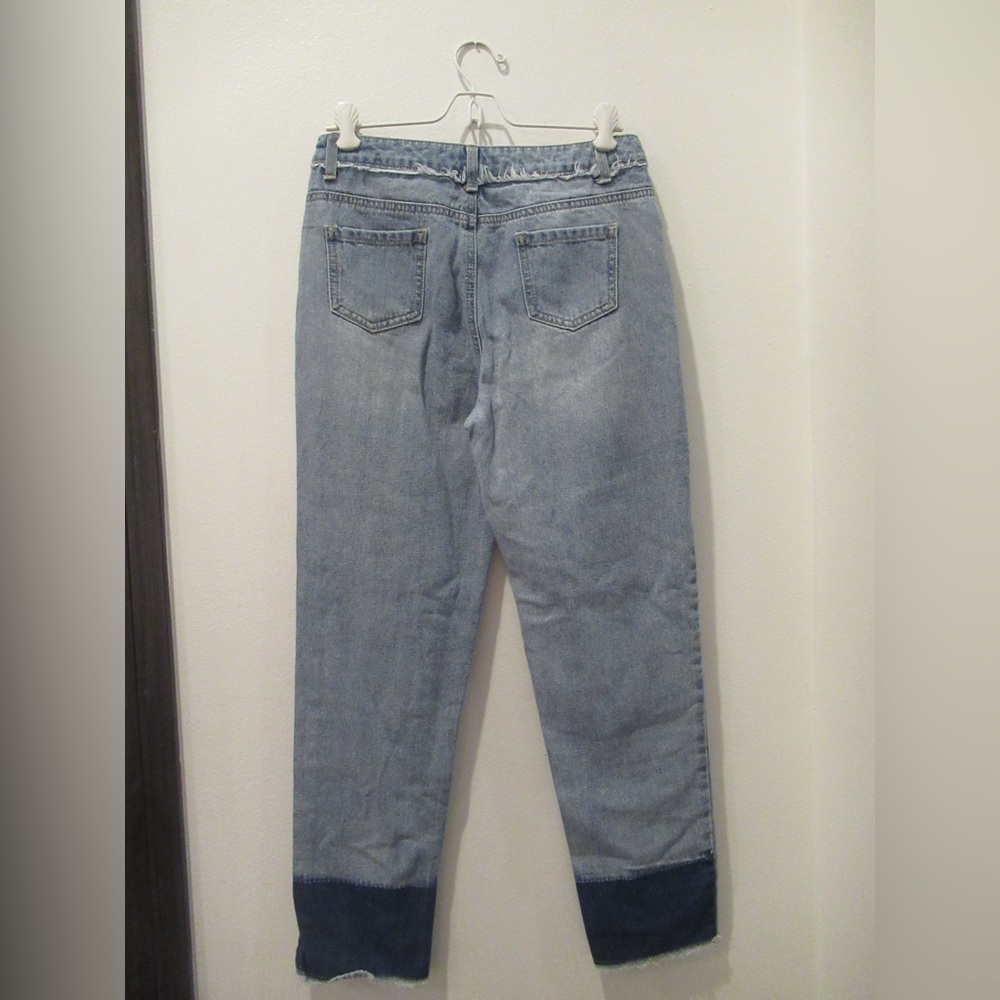 Light Wash Ripped Patchwork Jeans - image 2